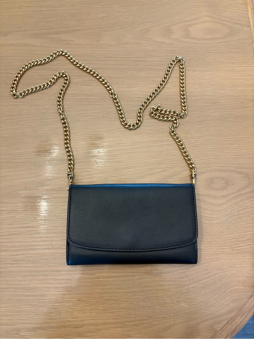 Banana Republic Black Leather Gold Chain Crossbody Wallet